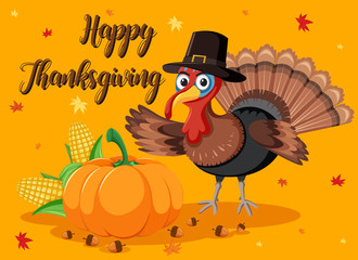 Happy thanksgiving pumpkin and turkey card