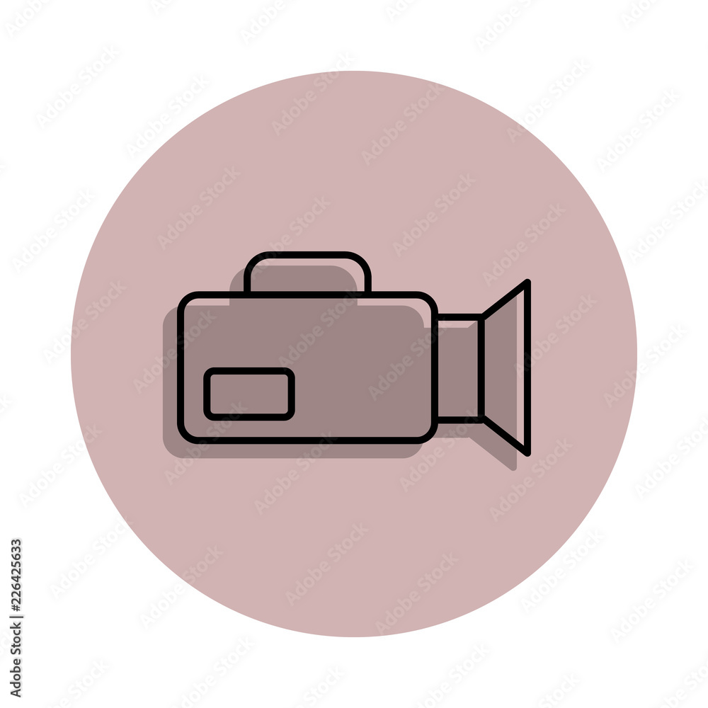 Poster camcorder icon in badge style. one of media, press collection icon can be used for ui, ux