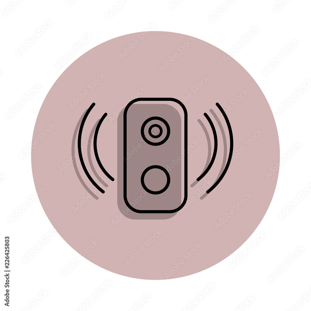 Poster speakers icon in badge style. one of media, press collection icon can be used for ui, ux