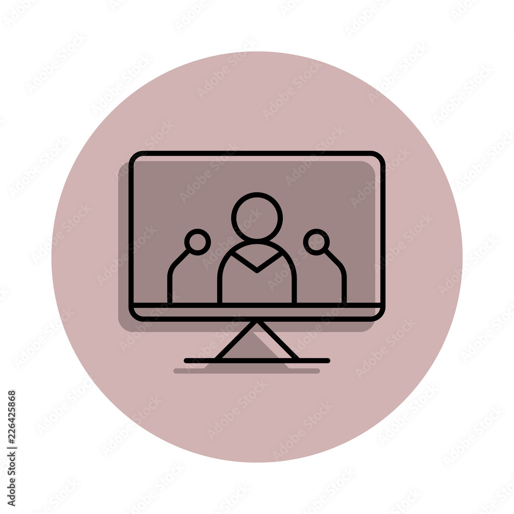 Poster a man speaks in a tv icon in badge style. one of media, press collection icon can be used for ui, ux