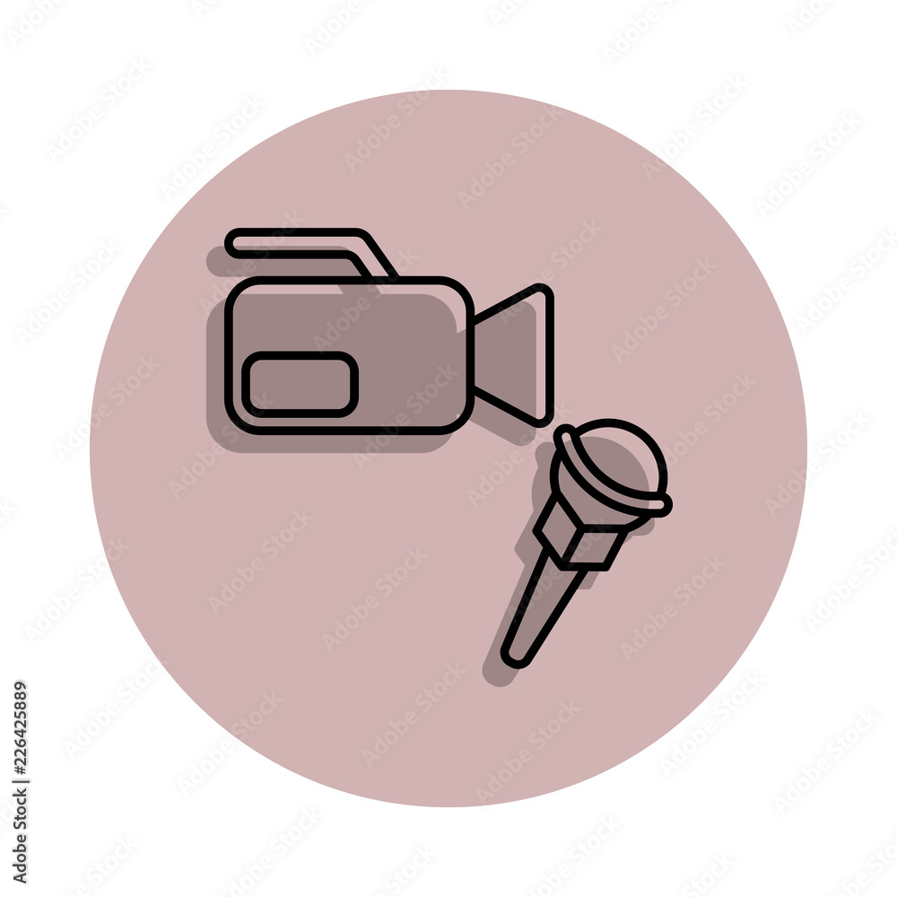 Poster microphone and camera icon in badge style. one of media, press collection icon can be used for ui, u