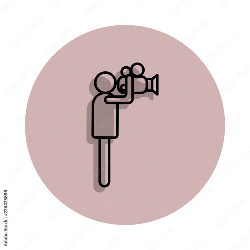 Poster camera operator icon in badge style. One of Media, Press collection icon can be used for UI, UX