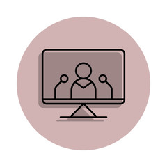 a man speaks in a TV icon in badge style. One of Media, Press collection icon can be used for UI, UX