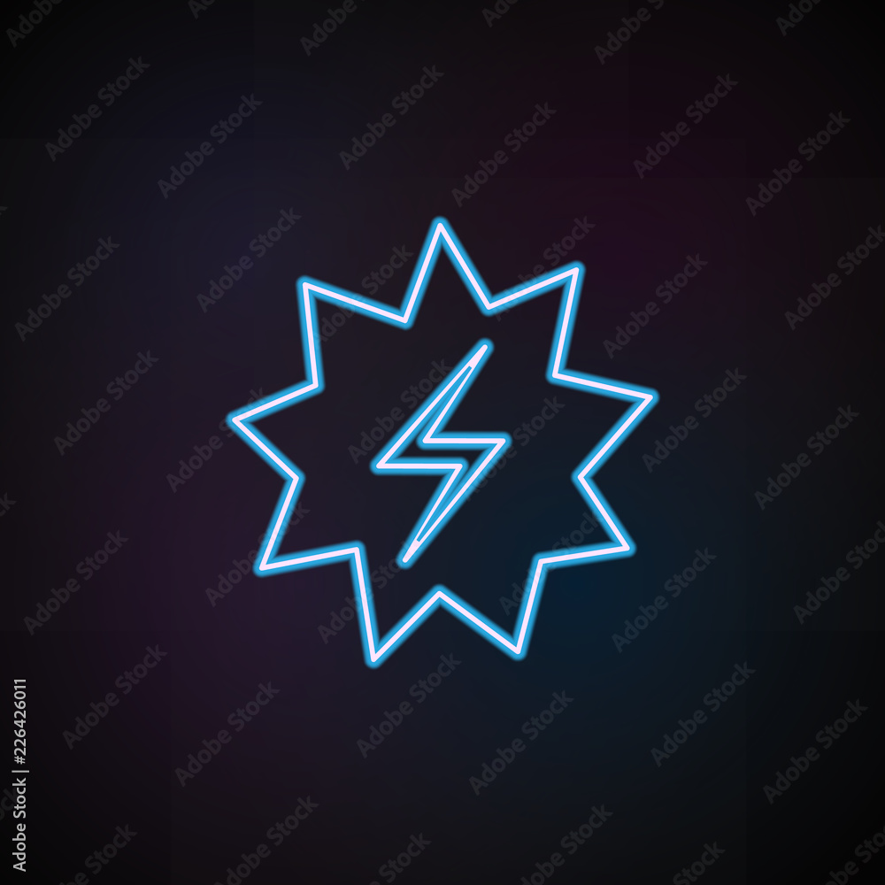 Poster explosive spark icon in neon style. one of speed collection icon can be used for ui, ux