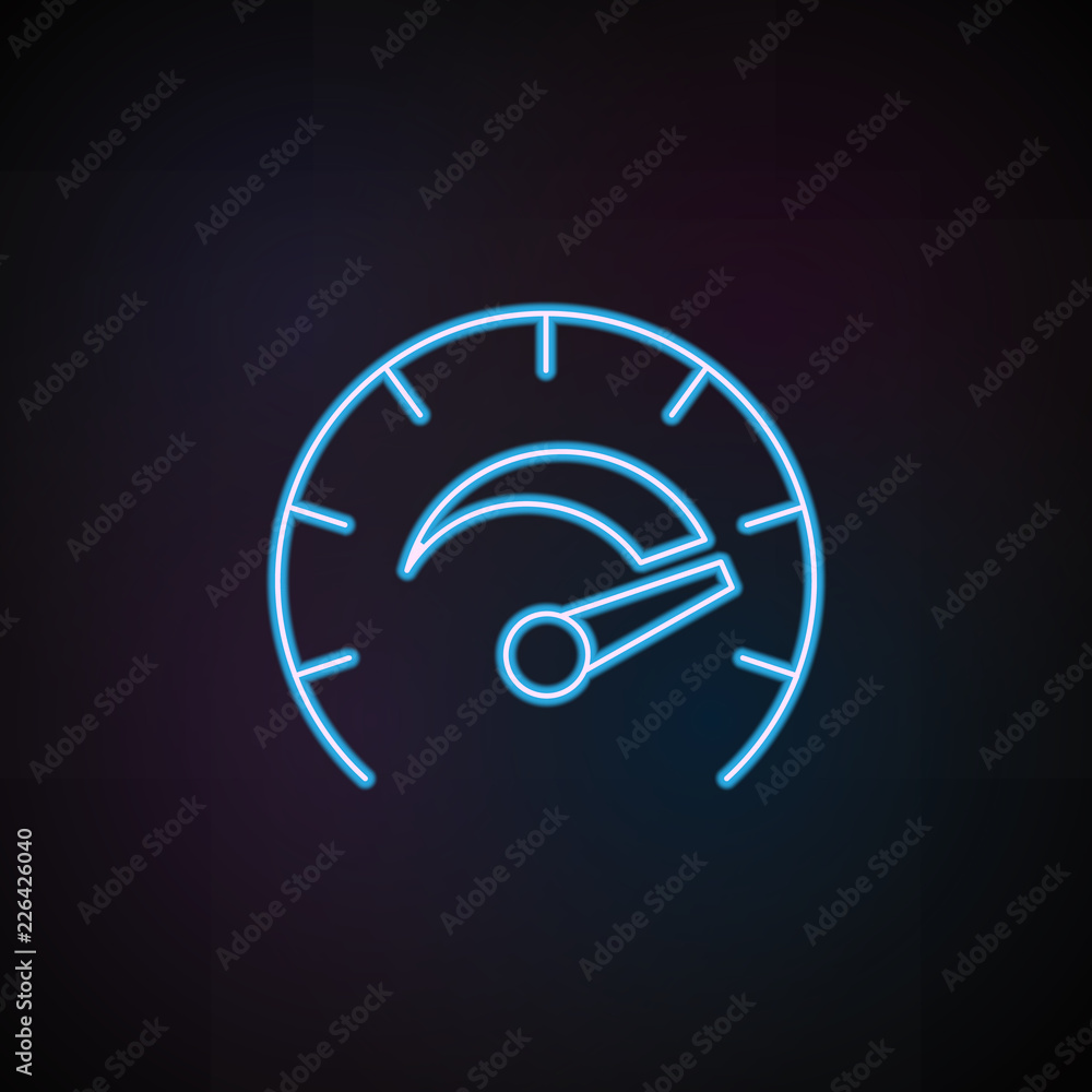Poster maximum speedometer indicators icon in neon style. one of speed collection icon can be used for ui, 