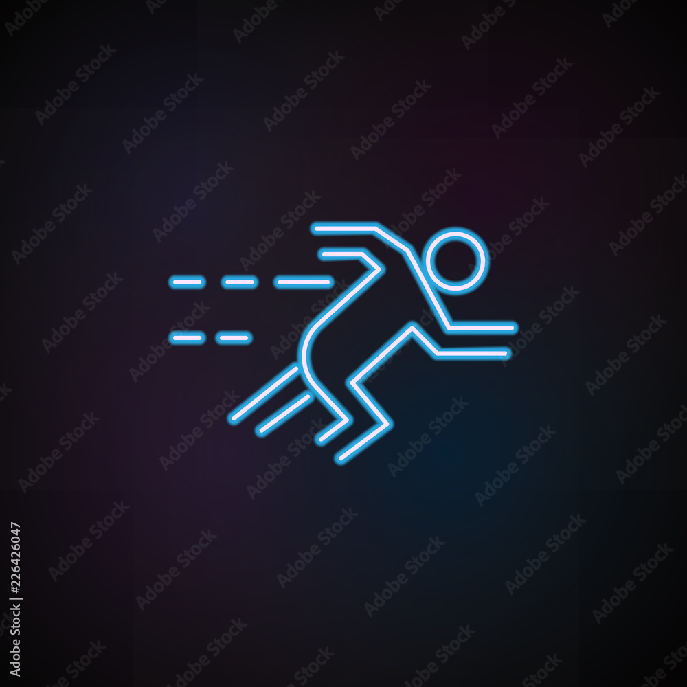 Poster running man icon in neon style. one of speed collection icon can be used for ui, ux