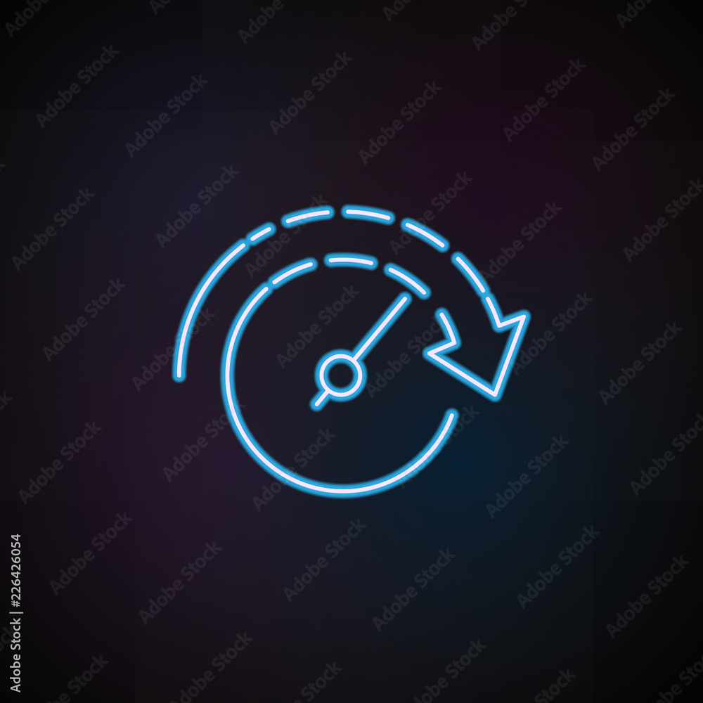 Poster the arrow in the circle of hours icon in neon style. one of speed collection icon can be used for ui