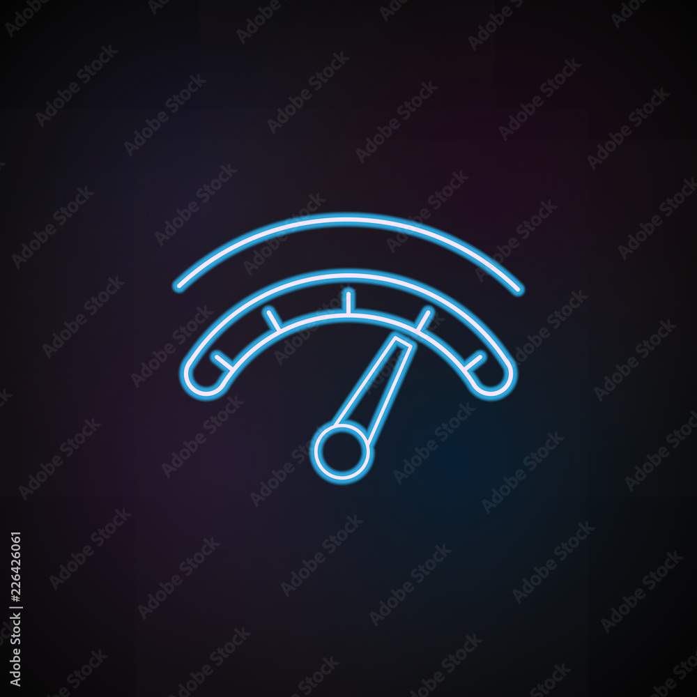 Poster high speed on the speedometer icon in neon style. one of speed collection icon can be used for ui, u