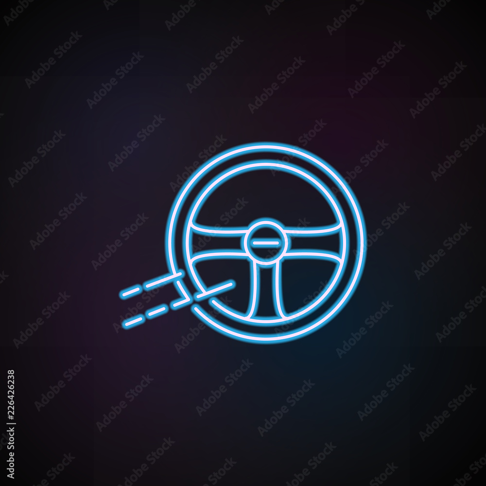 Poster steering wheel icon in neon style. one of speed collection icon can be used for ui, ux
