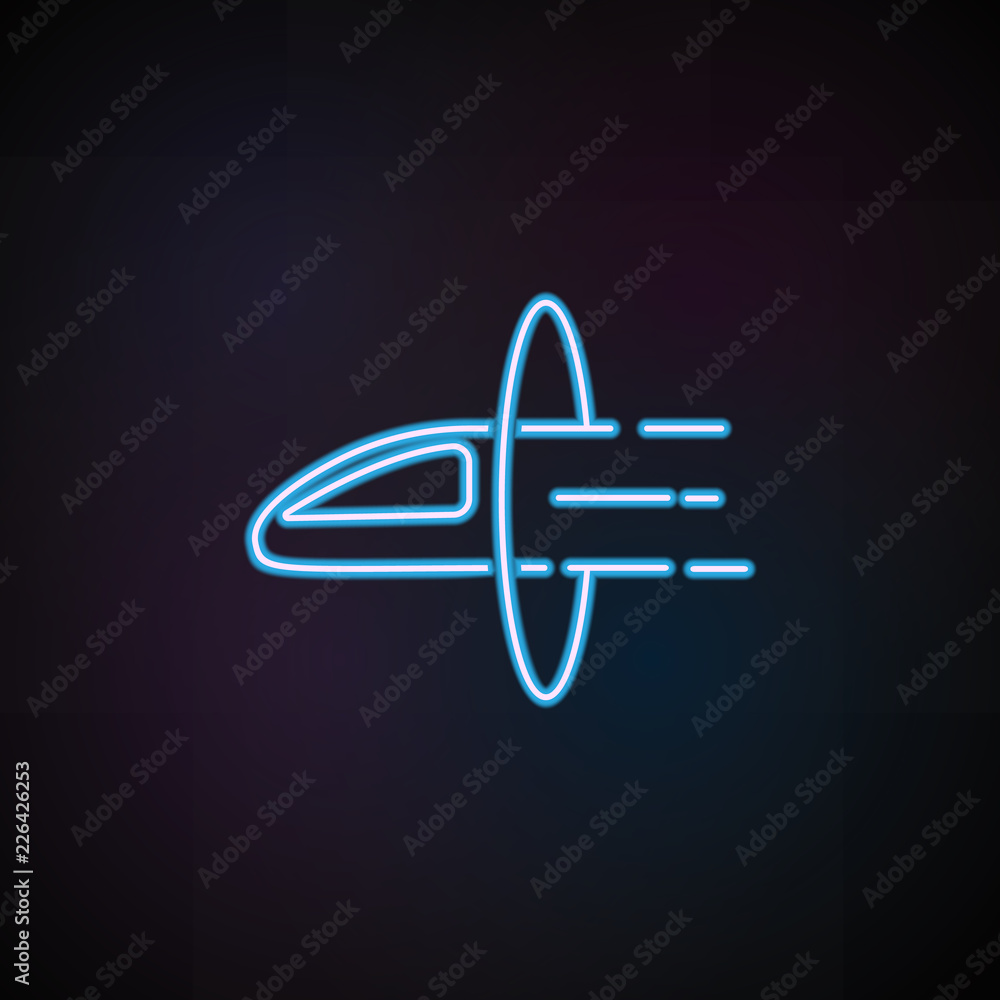 Poster high-speed train icon in neon style. one of speed collection icon can be used for ui, ux
