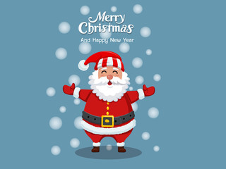 Merry Christmas and happy new year. Cartoon santa claus and decorative element. Vector Illustration.