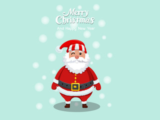 Merry Christmas and happy new year. Cartoon santa claus and decorative element. Vector Illustration.