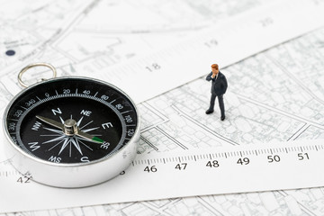 Map of property or real estate location, direction, navigation and distance concept, miniature...
