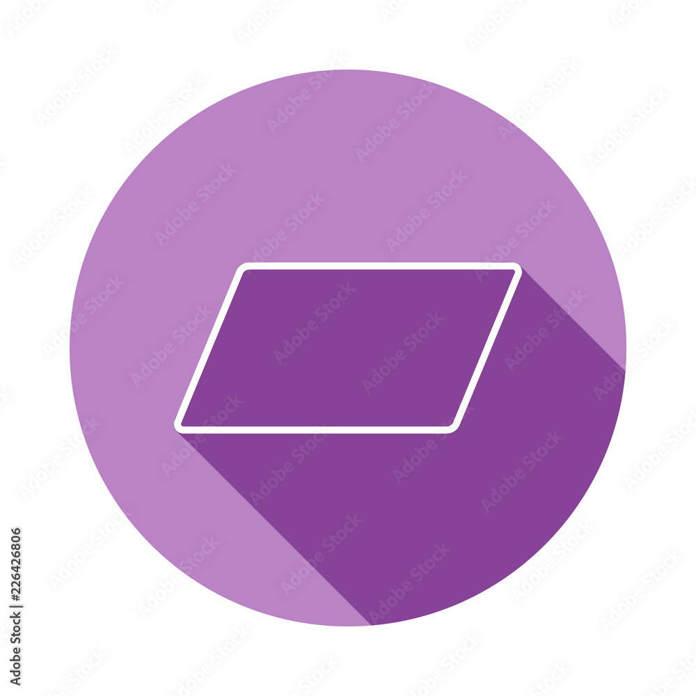 Aufkleber parallelogram icon in long shadow style. one of geometric figures collection icon can be used for ui