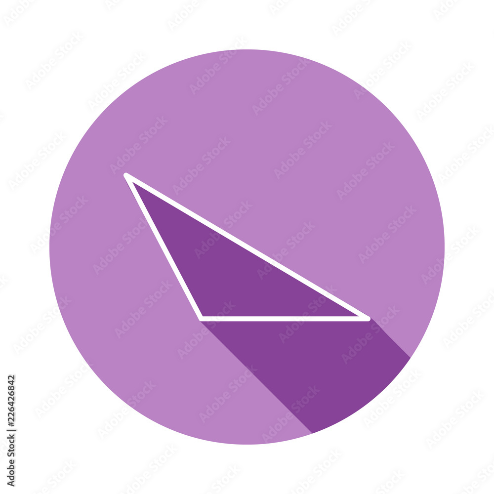 Poster isosceles triangle icon in long shadow style. one of geometric figures collection icon can be used f
