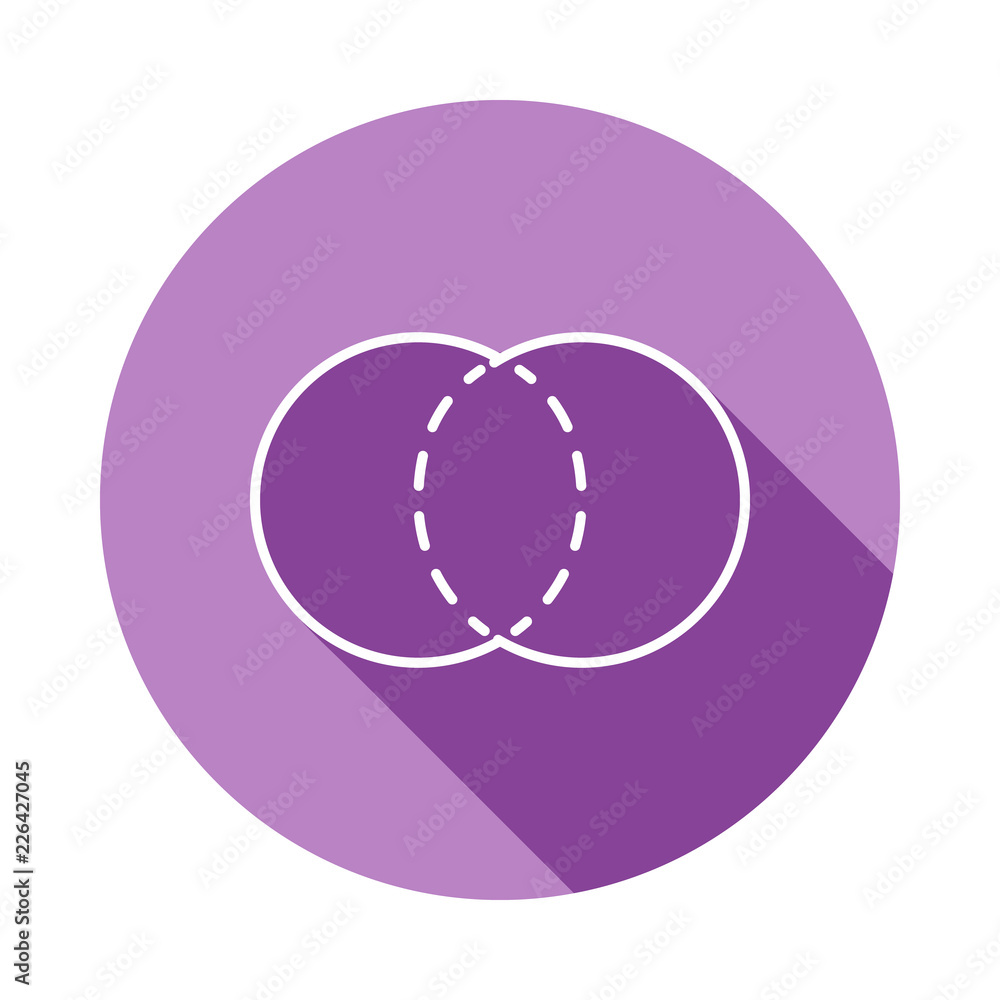 Poster intersecting circles icon in long shadow style. one of geometric figures collection icon can be used
