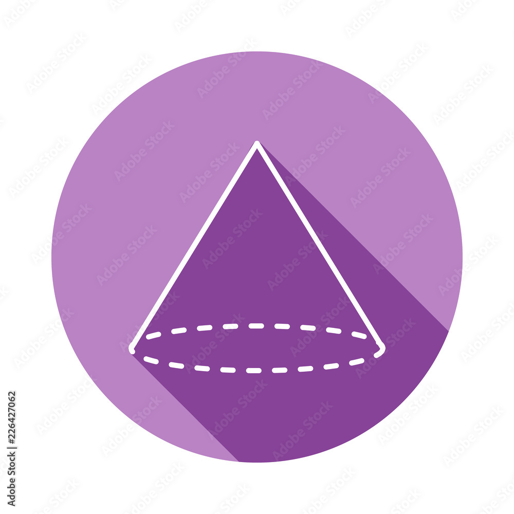Aufkleber cone with a dotted bottom icon in long shadow style. one of geometric figures collection icon can be