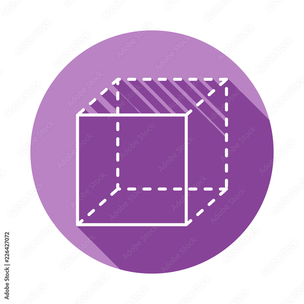 Poster cube with dotted sides icon in long shadow style. one of geometric figures collection icon can be us
