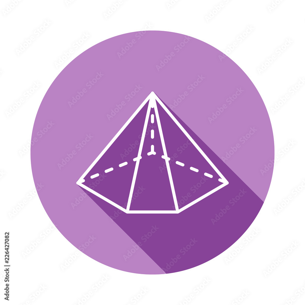 Poster 3d triangle with dashed edges icon in long shadow style. one of geometric figures collection icon ca