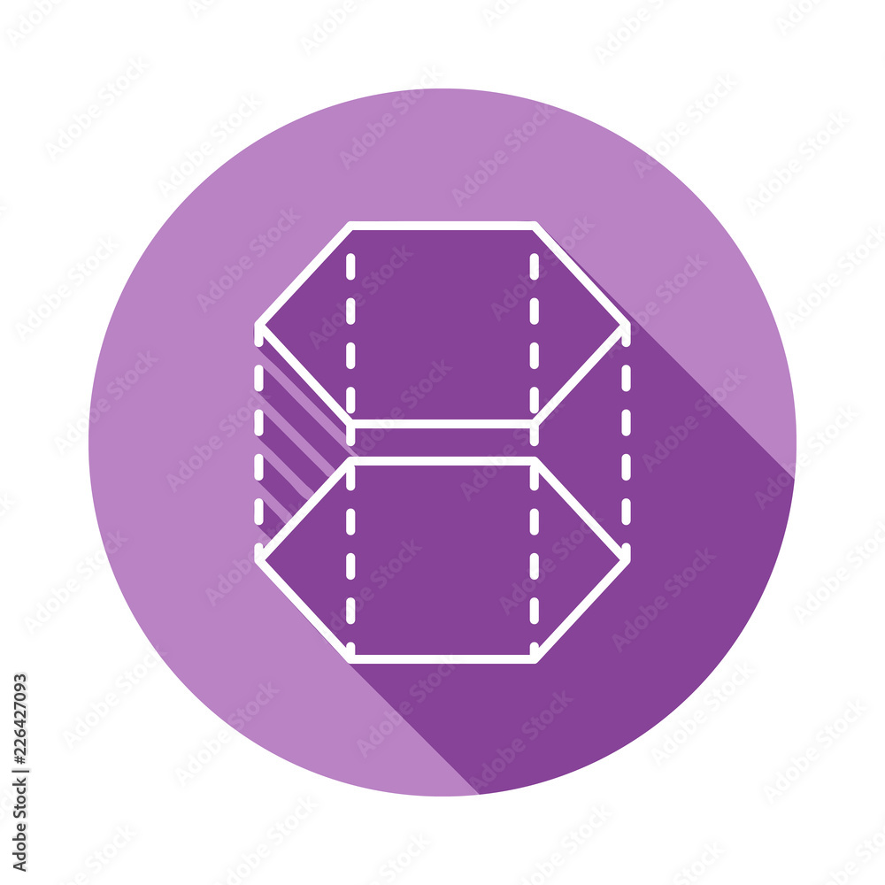 Poster 3d hexagon with dashed lines icon in long shadow style. one of geometric figures collection icon can