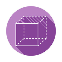 cube with dotted sides icon in long shadow style. One of Geometric figures collection icon can be used for UI, UX
