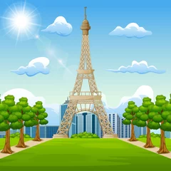 Fotobehang Illustration of landscape background with Eiffel Tower © dreamblack46