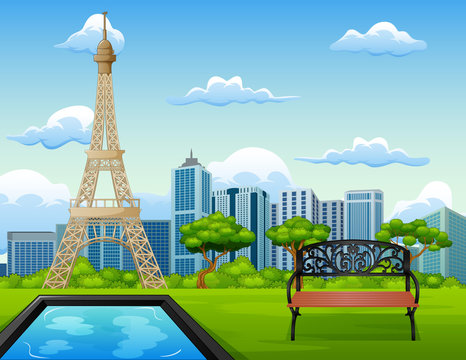 illustration of landscape background with Eiffel Tower