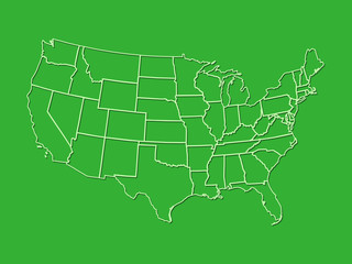 A USA map with light green lines with shading on dark green background vector illustration