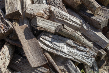 Unorganized woodpile closeup