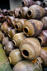 close-up shot of wine jars in zhouzhuang town