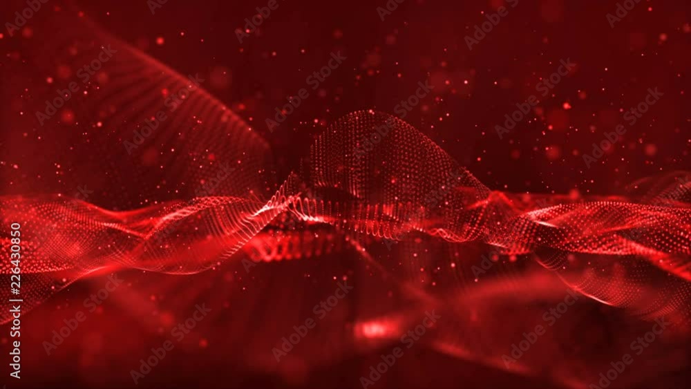 Poster digital red particles wave with dust motion abstract background