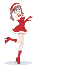 Anime manga girl dressed in Santa Claus costume