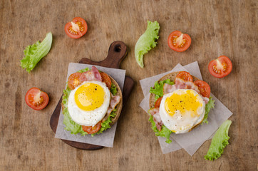 Traditional sandwich with fried bacon