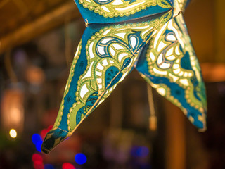 Star Lantern shining up on a street of Tokyo, Japan.