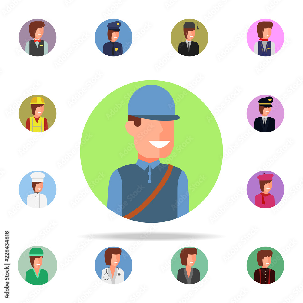 Poster colored avatar of postman icon. avatar icons universal set for web and mobile