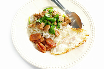 Baked chicken with egg fried rice.
