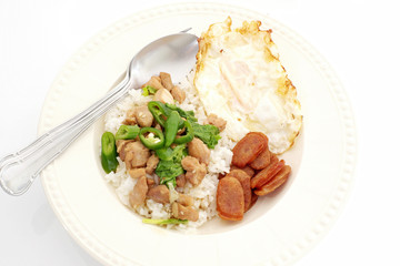 Baked chicken with egg fried rice.