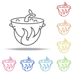 saucepan at the stake icon. Elements of Camping in multi colored icons. Simple icon for websites, web design, mobile app, info graphics