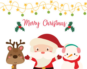 Merry Christmas. Santa Claus, snowman and reindeer.