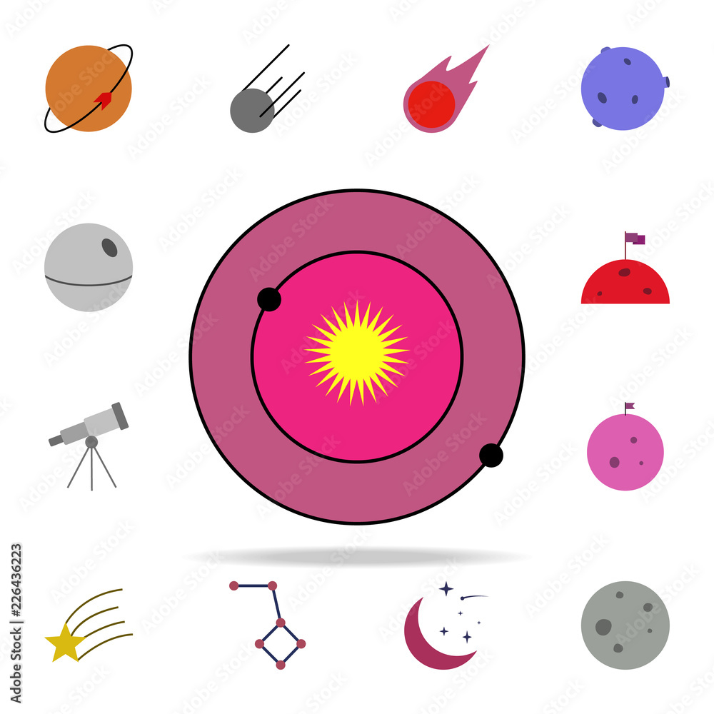 Poster solar system colored icon. colored space icons universal set for web and mobile