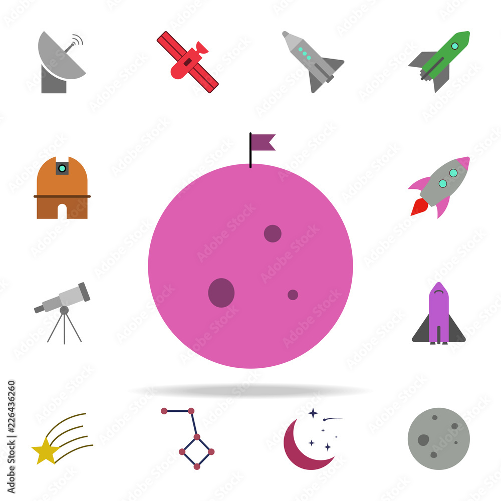 Poster flag on the moon colored icon. colored space icons universal set for web and mobile