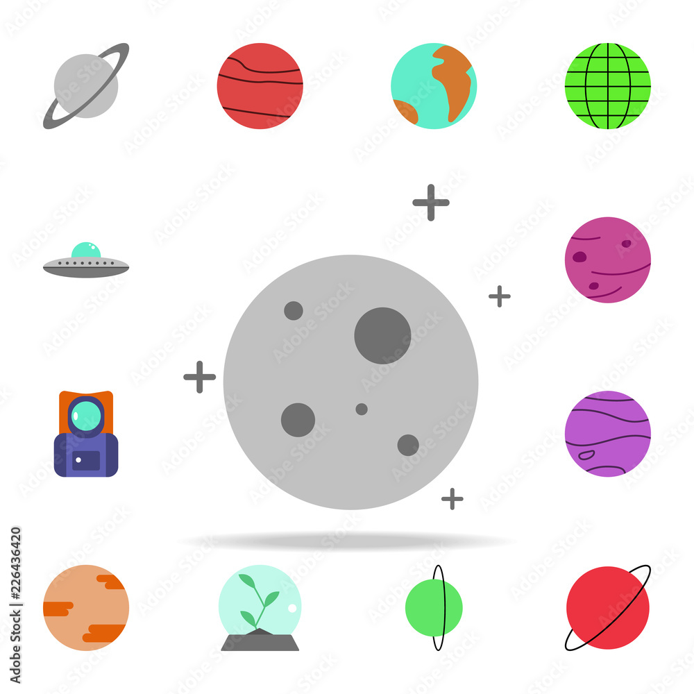 Poster planet moon and stars colored icon. colored space icons universal set for web and mobile