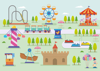 amusement park vector landscape - obrazy, fototapety, plakaty