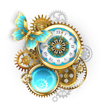 Clock and gear with butterfly