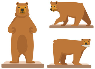Fototapeta na wymiar Big brown forest bear set of three
