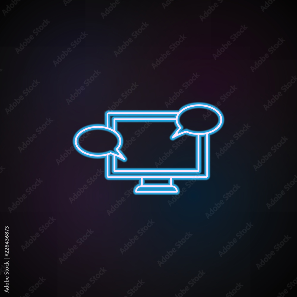 Poster messages in the monitor icon in neon style. one of mobile banking collection icon can be used for ui