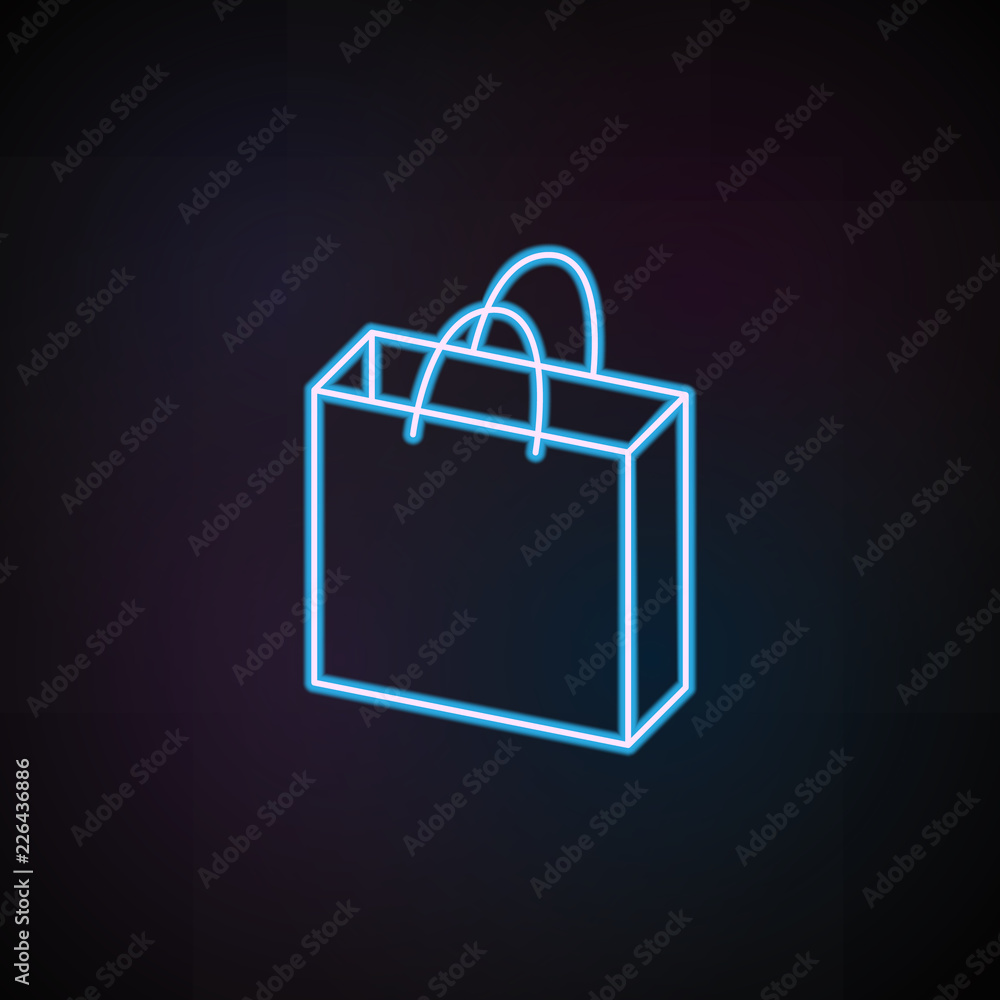 Poster bag from the store icon in neon style. one of mobile banking collection icon can be used for ui, ux