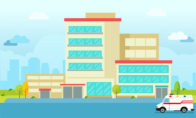 Fototapeta premium Urban city Hospital building flat vector