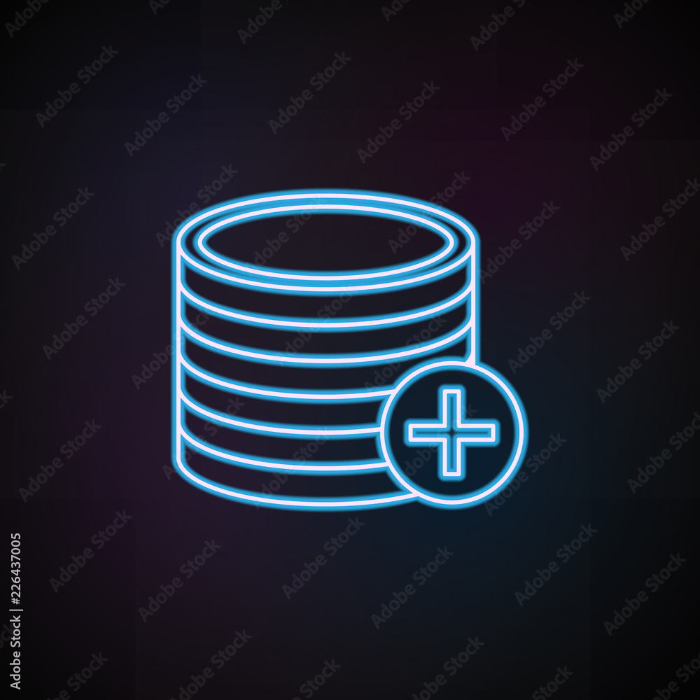 Poster sign add coins icon in neon style. one of mobile banking collection icon can be used for ui, ux