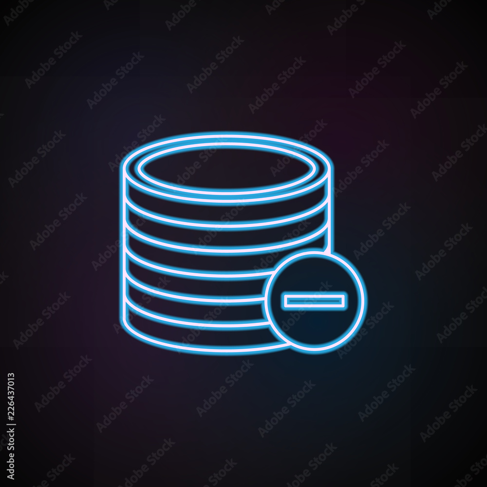 Poster sign remove coins icon in neon style. one of mobile banking collection icon can be used for ui, ux